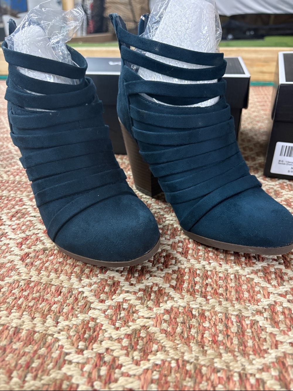 Journee Collection Teal Strappy Block Heel Ankle Boots